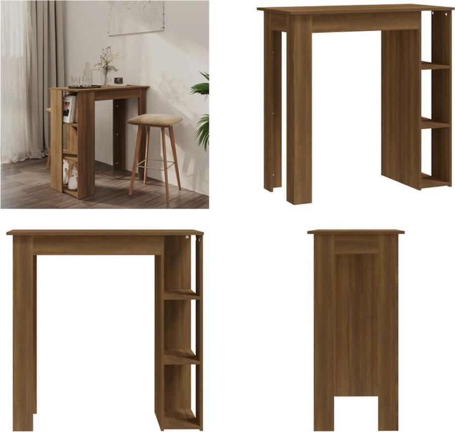 VidaXL Bartafel met schap 102x50x103-5 cm spaanplaat bruin eikenkleur Bartafel Bartafels Pubtafel Kroegtafel