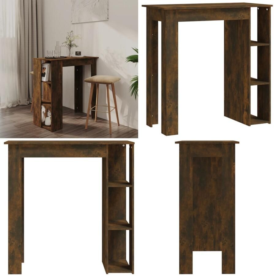 VidaXL Bartafel met schap 102x50x103 5 cm bewerkt hout gerookt eiken Bartafel Bartafels Pubtafel Kroegtafel