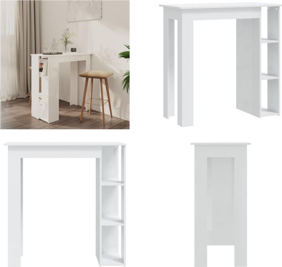 VidaXL Bartafel met schap 102x50x103 5 cm bewerkt hout hoogglans wit Bartafel Bartafels Pubtafel Kroegtafel