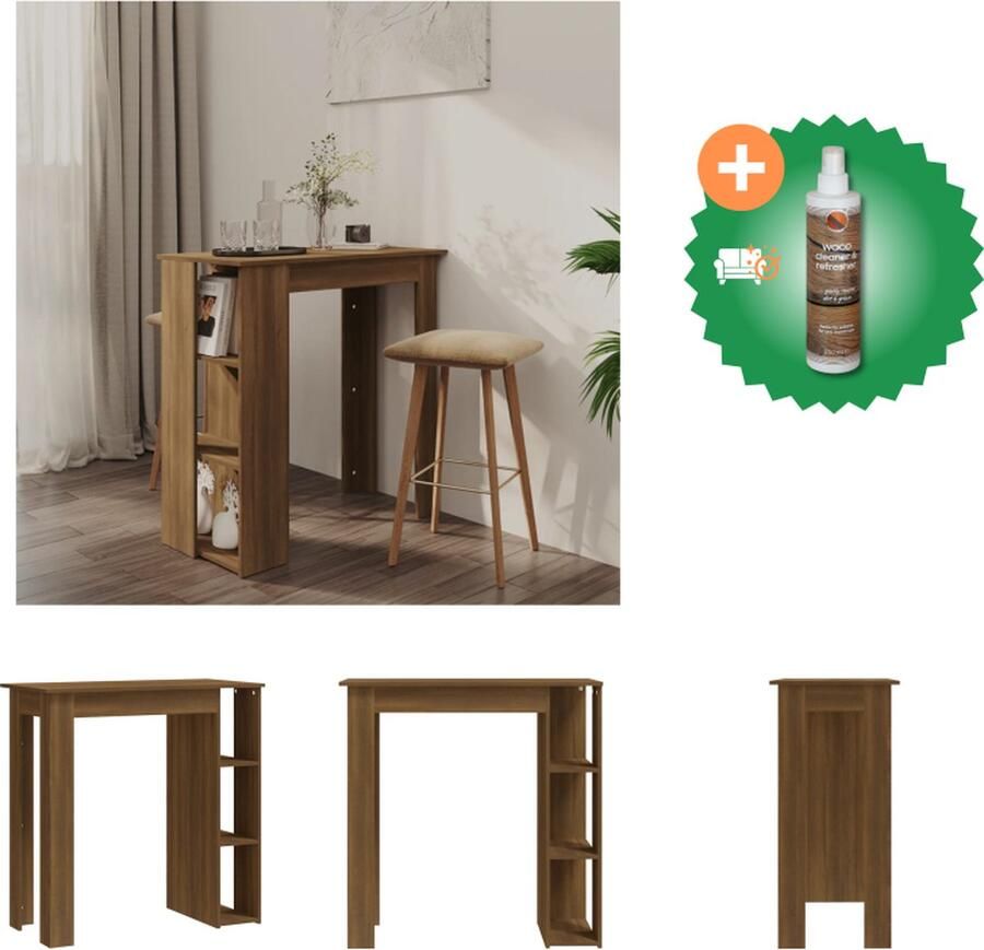 VidaXL Bartafel met schap 102x50x103-5 cm spaanplaat bruin eikenkleur Tafel Inclusief Houtreiniger en verfrisser