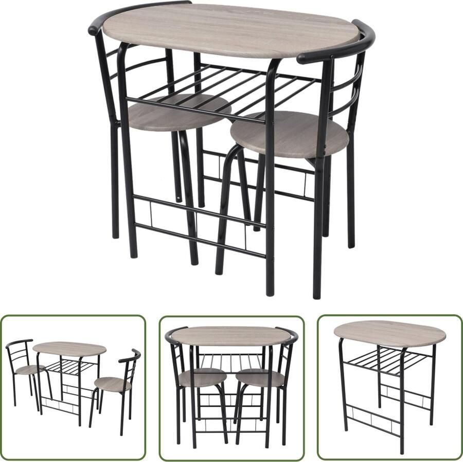 The Living Store Elegante Ontbijtbarset MDF 80x53x74cm Zwart Frame Ontbijtbarset Bartafel Barkrukken Mdf Meubels Modern Interieur