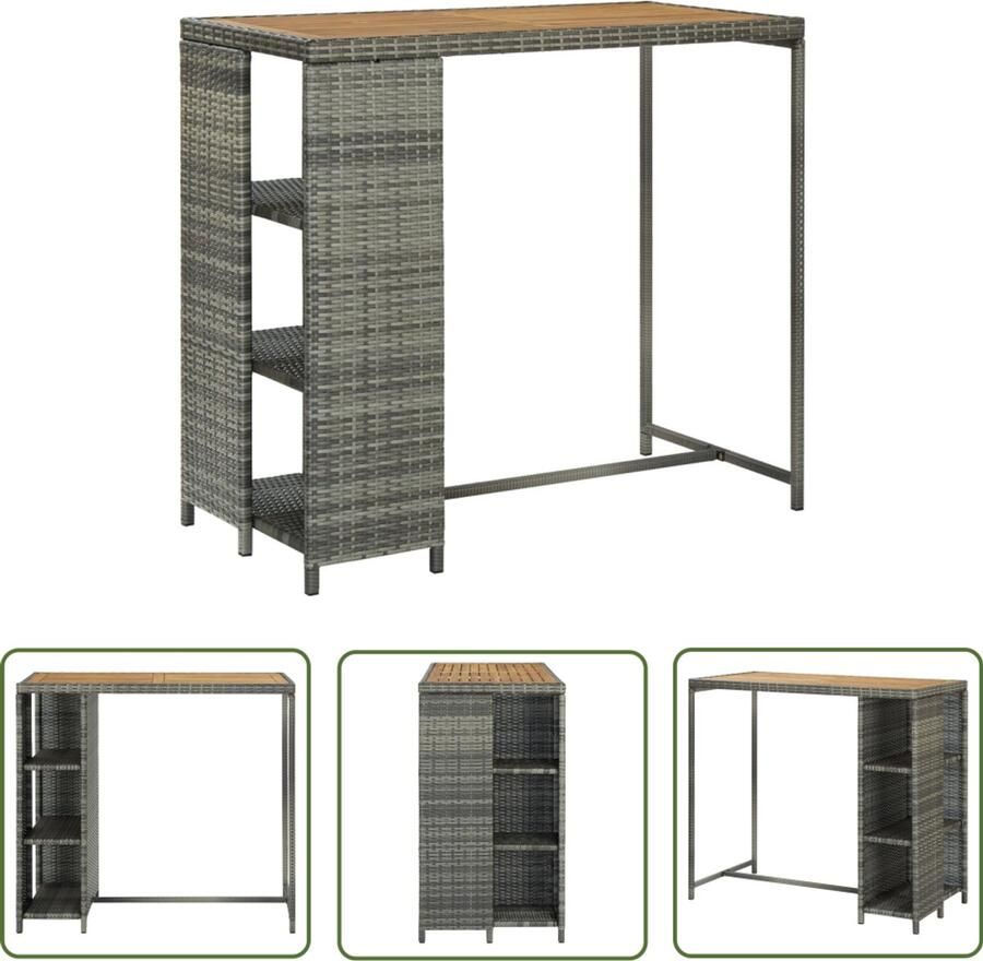 VidaXL Bartafel Opbergrek 120x60x110 cm Grijs Bartafel Bistrotafel Tuintafel Buitentafeltje Terrasmeubilair Poly Rattan Grijze Bartafel Houten Tafelblad Metalen Onderstel Opbergruimte