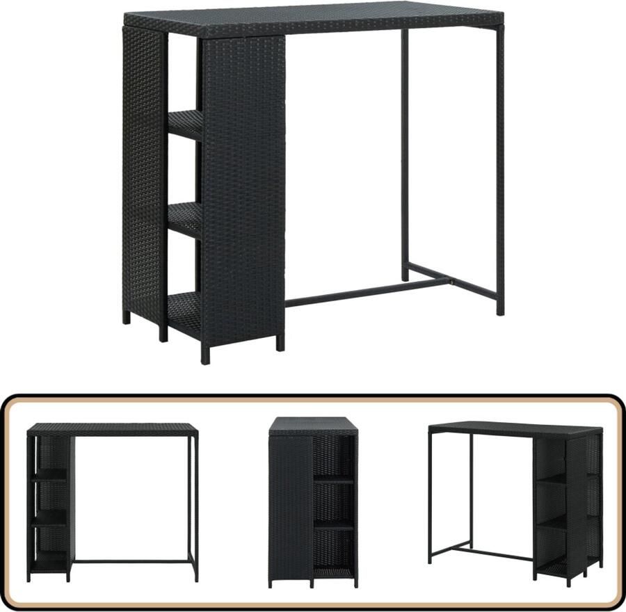 VidaXL Bartafel Opbergrek 120x60x110 cm Zwart Bartafel Poly Rattan Tafel Zwarte Bartafel Buitentafeltje Tuintafel