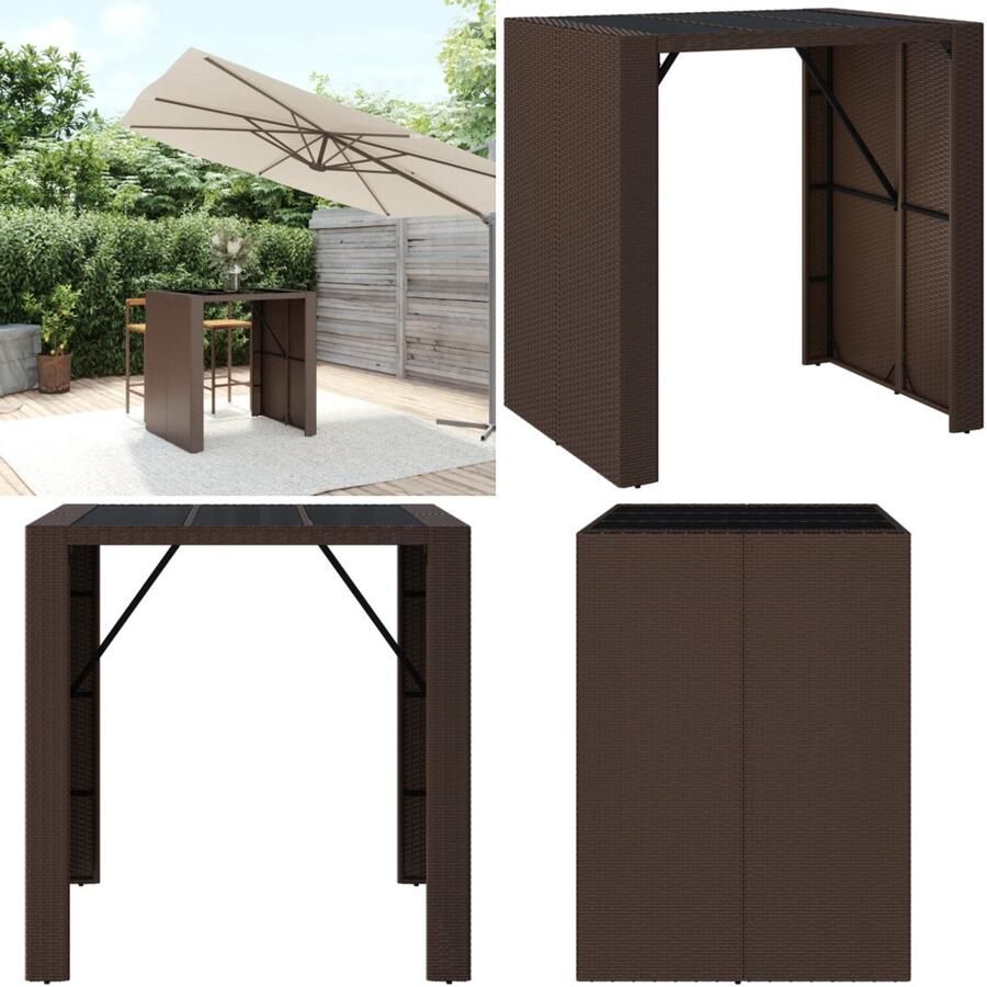 VidaXL Bartafel met glazen blad 105x80x110 cm poly rattan bruin Bartafel Met Glazen Blad Bartafels Met Glazen Bladen Feesttafel Bistrotafel
