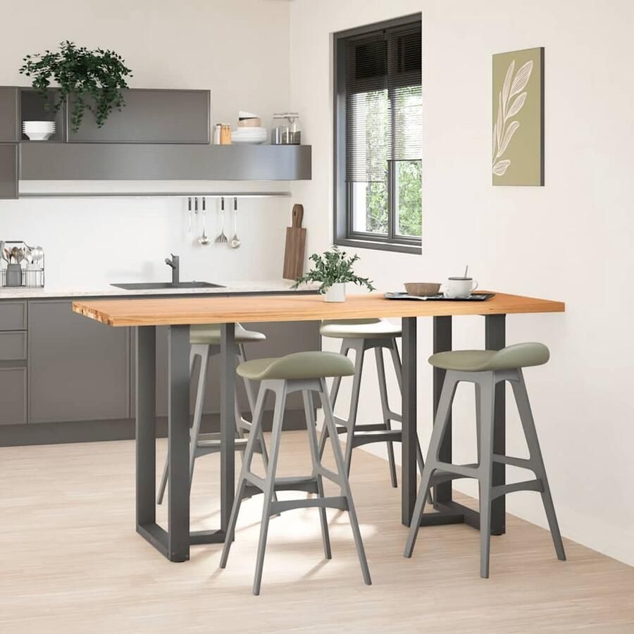 The Living Store Bartafel rechthoekig 200x80x92 cm massief eikenhout lichtbruin Bartafel Keukenbar Eetkamerset Eikenhouten Tafel Massief Eikenhout