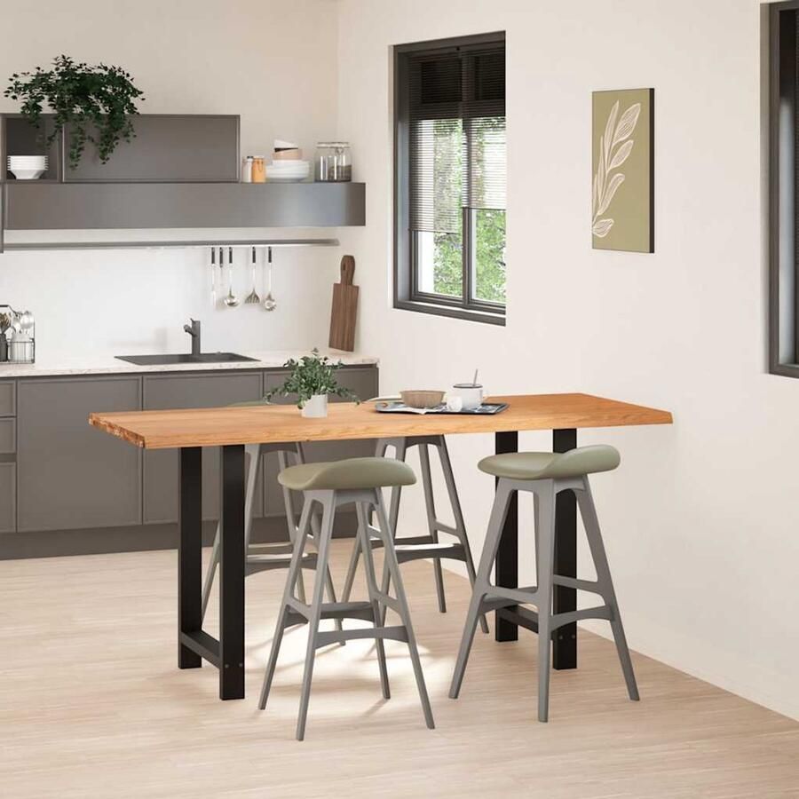 VidaXL Eettafel rechthoekig 200x80x92 cm massief eikenhout lichtbruin - Foto 4