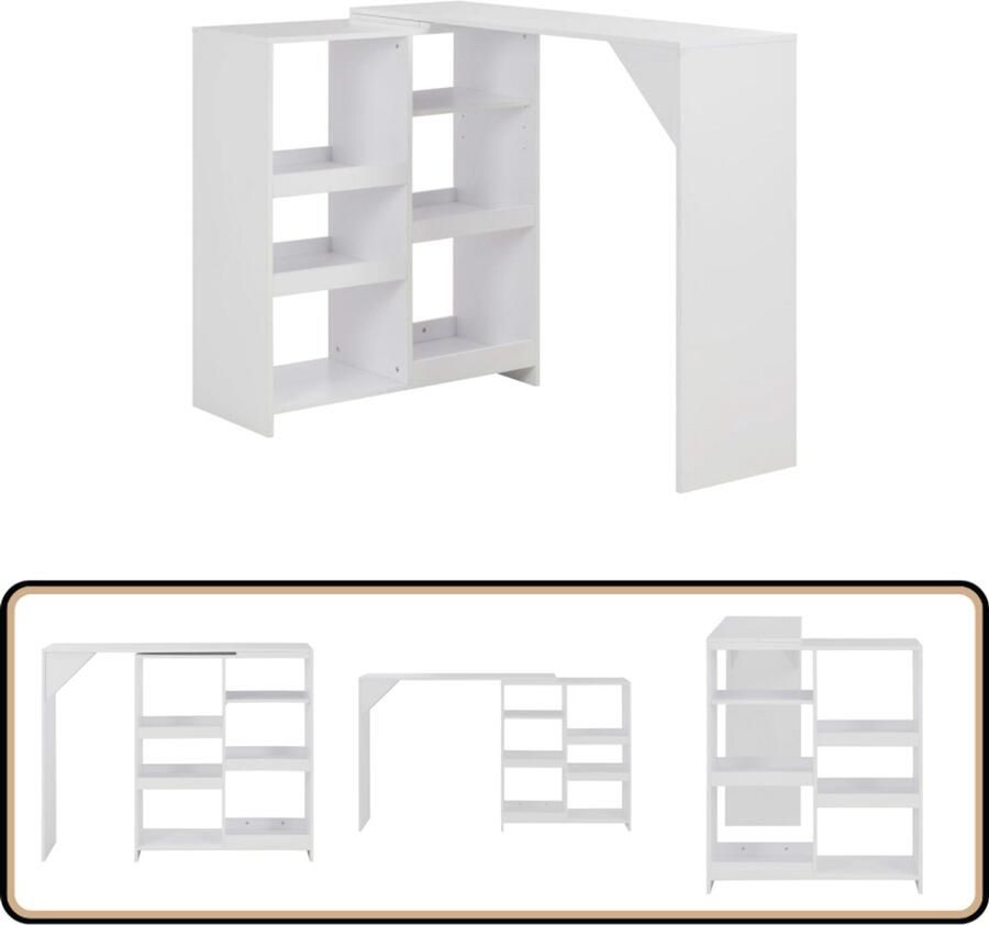VidaXL Bartafel Verplaatsbaar Schap 138x39x110 cm Wit Bartafel Witte Bartafel Houten Bartafel Salontafel Bistrotafel Eetkamertafel