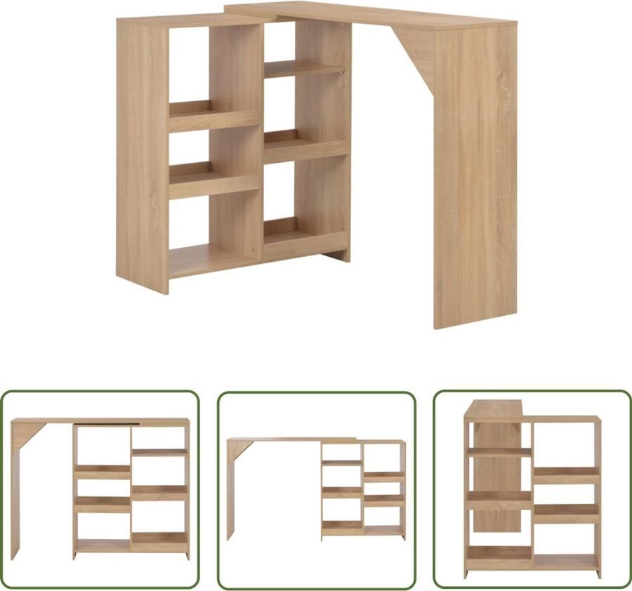 VidaXL Bartafel Verplaatsbaar Schap Eikenkleurig Bartafel Houten Bartafel Eiken Bartafel Hoge Tafel Bistrotafel