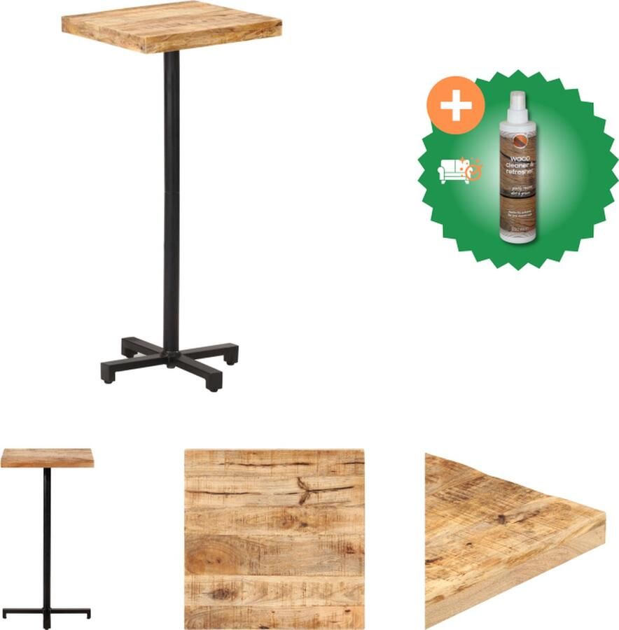 VidaXL Bartafel vierkant 50x50x110 cm ruw mangohout Tafel Inclusief Houtreiniger en verfrisser