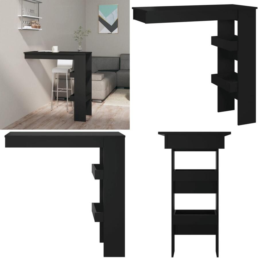 VidaXL Bartafel wandgemonteerd 102x45x103 5 cm bewerkt hout zwart Bartafel Bartafels Bar Tafel Wandgemonteerd Bistrotafel