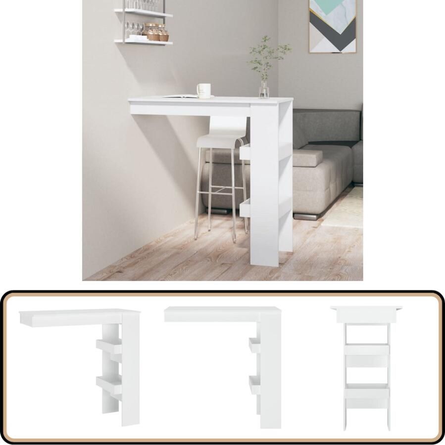 VidaXL Bartafel Wandgemonteerd Wit Hout 102x45x103 5 cm Bartafel Wandmontage Houten Bartafel Wit Bartafel Keukenbar Bistrotafel