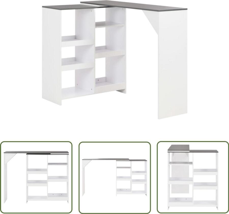 VidaXL Bartafel Wit met Grijs Verplaatsbaar Schap Bartafel Witte Bartafel Houten Bartafel L-vormige Bartafel Salontafel Bistrotafel Kleine Bartafel - Foto 2