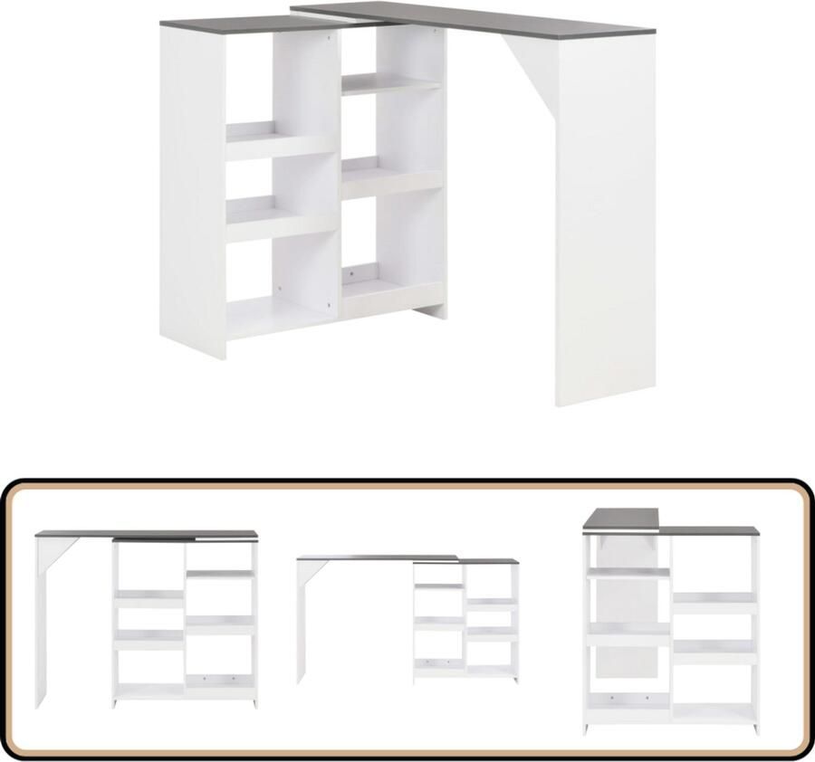 VidaXL Bartafel Wit met Grijs Verplaatsbaar Schap Bartafel Witte Bartafel Houten Bartafel L-vormige Bartafel Salontafel Bistrotafel Kleine Bartafel