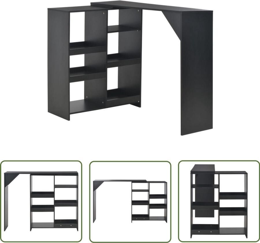 VidaXL Bartafel Zwart Verplaatsbaar schap 138x39x110 cm Bartafel Houten Bartafel Eetkamertafel Kookeiland Bistrotafel Kleine Bartafel Modern Meubilair Zwarte Bartafel