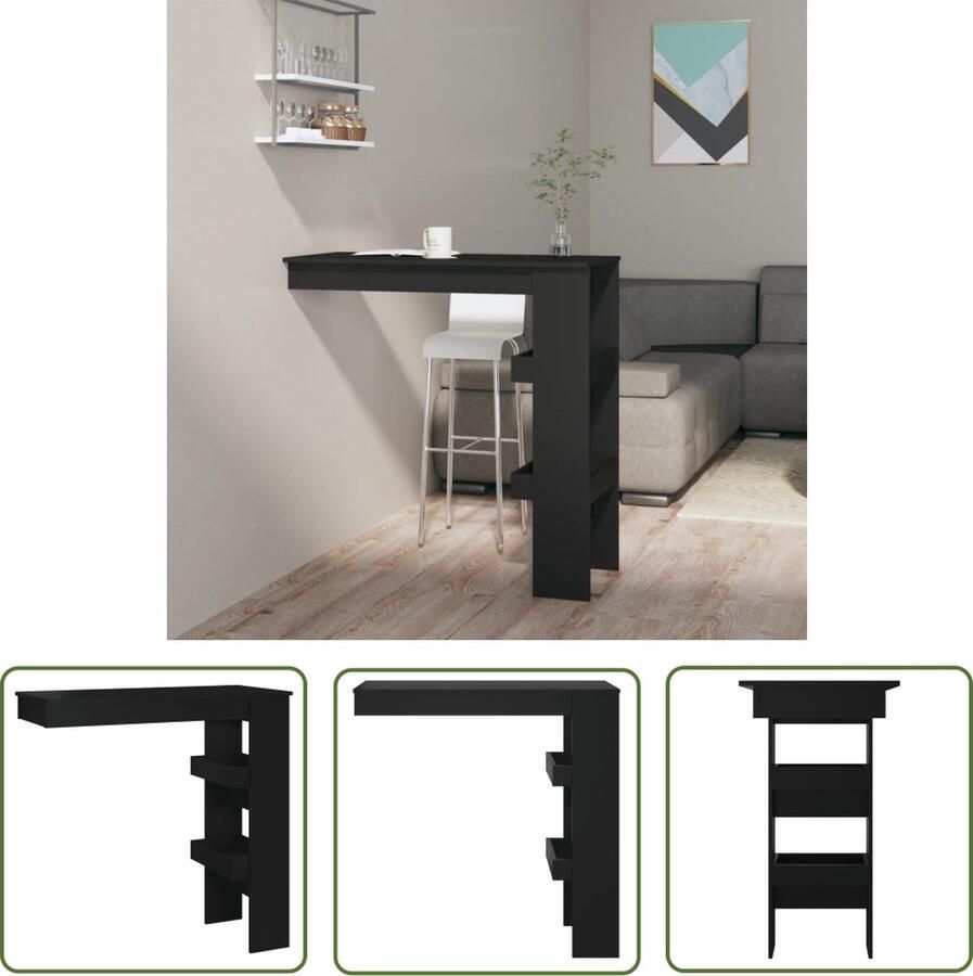 The Living Store Wandgemonteerde Bartafel Moderne Statafel Afmetingen- 102 x 45 x 103.5 cm Kleur- Zwart Materiaal- Bewerkt hout Stabiele constructie Wandbartafel Bartafel Zwart Bewerkthout Stapelbare Bartafel Design Bartafel - Foto 2