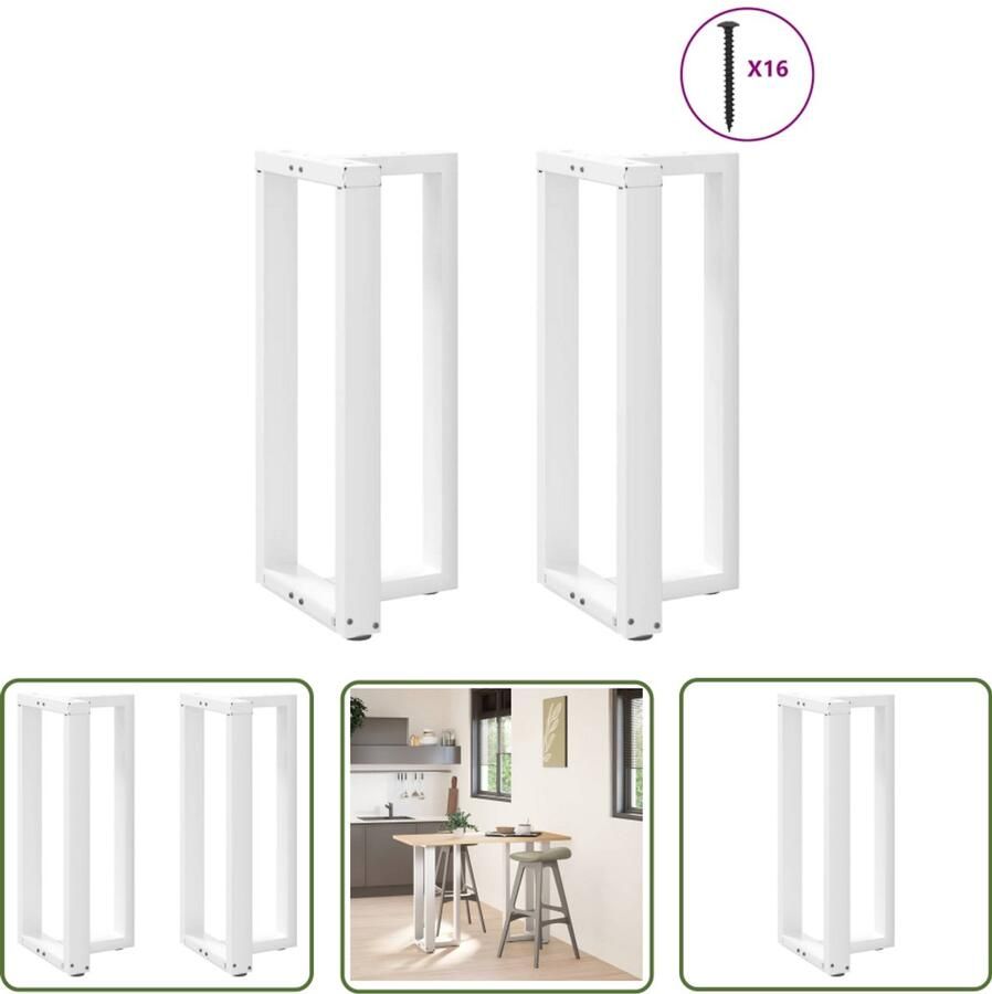 The Living Store Bartafelpoten 2 st T-vormig 40x35x(90-91) cm staal wit Bartafel Potten Staal Tafelpoten Witte Tafelpoten T-vormige Tafelpoten Industriele Tafelpoten