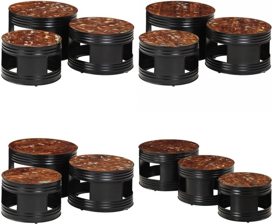 VidaXL Bartafels 3 st trommelvormig massief gerecycled hout Tuinbartafel Tuinbartafels Bartafel Buiten Bartafel