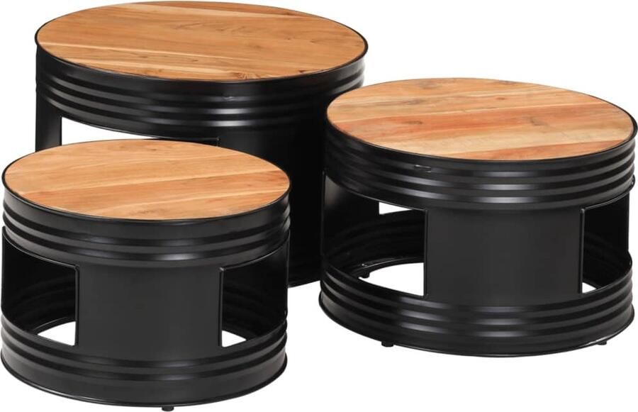 VidaXL Bartafels 3 st trommelvormig massief ruw acaciahout