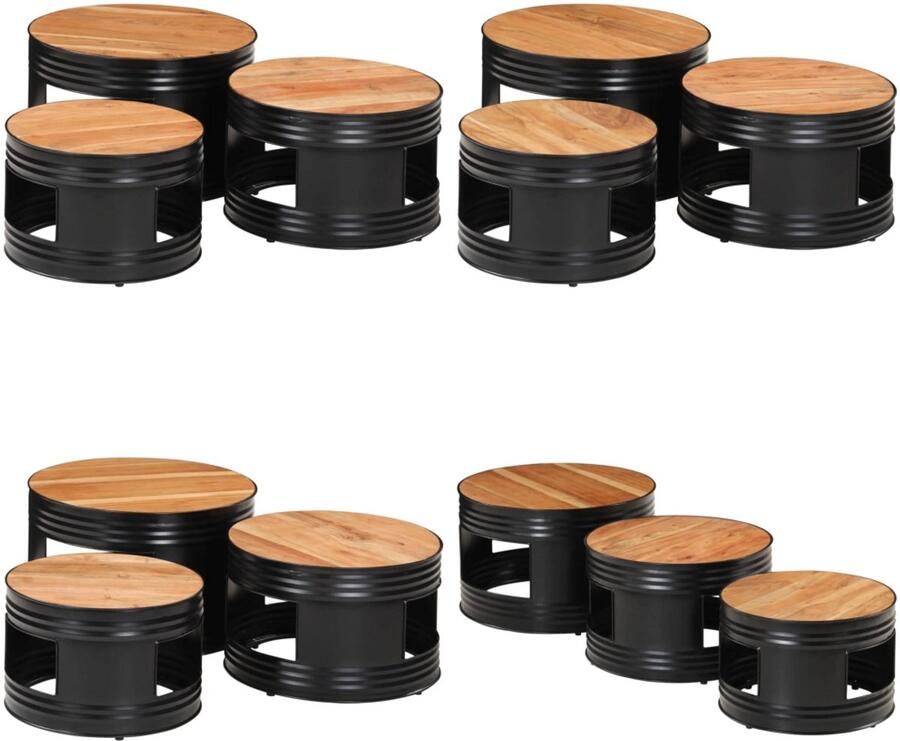 VidaXL Bartafels 3 st trommelvormig massief ruw acaciahout Tuinbartafel Tuinbartafels Bartafel Buiten Bartafel