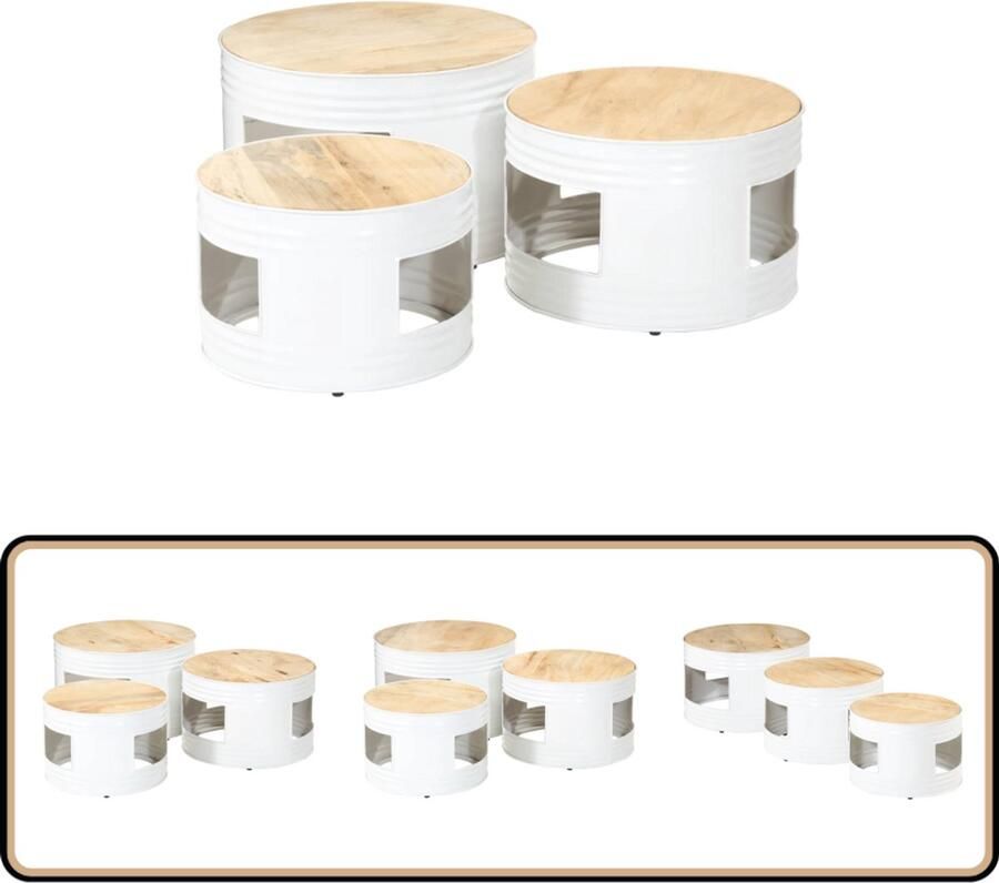 VidaXL Bartafels 3 st trommelvormig massief ruw mangohout