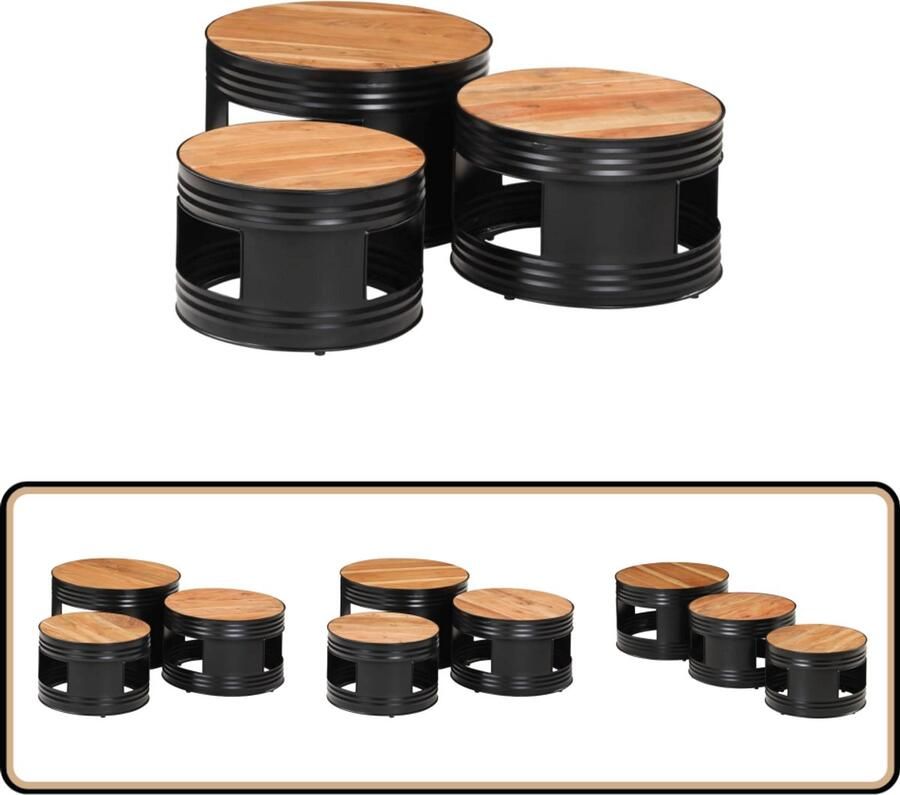 VidaXL Bartafels Set van 3 Massief Acaciahout Tuinbartafel Tuinbartafels Bartafel Buiten Bartafel