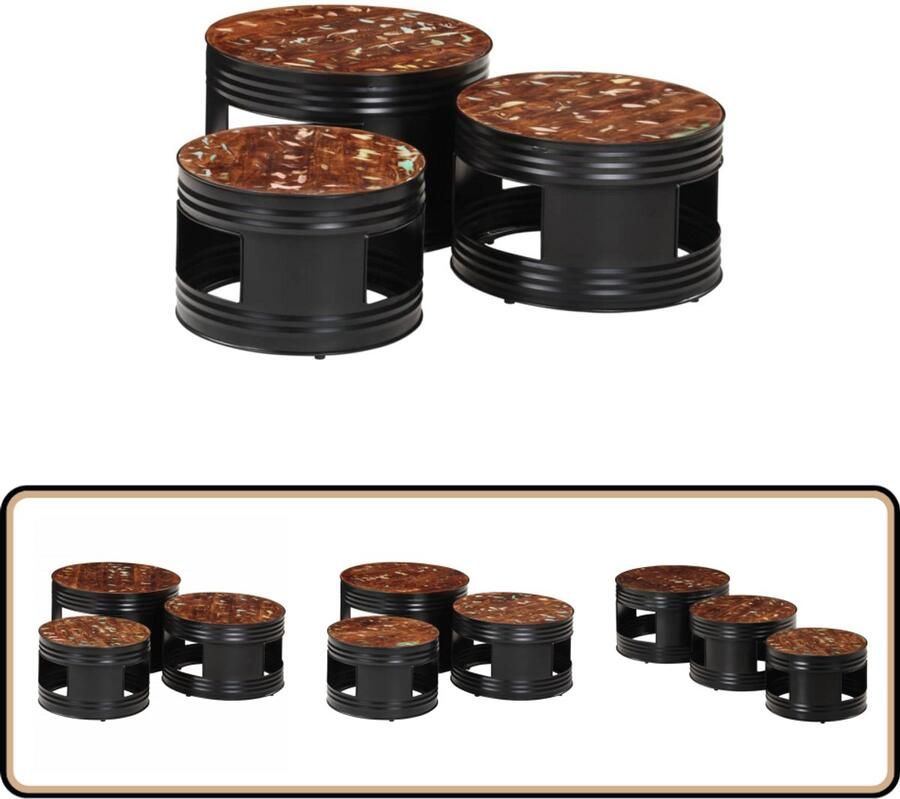 VidaXL Bartafels Set van 3 Massief gerecycled hout Bartafel Buitentafel Loungehoek Tuinmeubilair Houten Meubilair