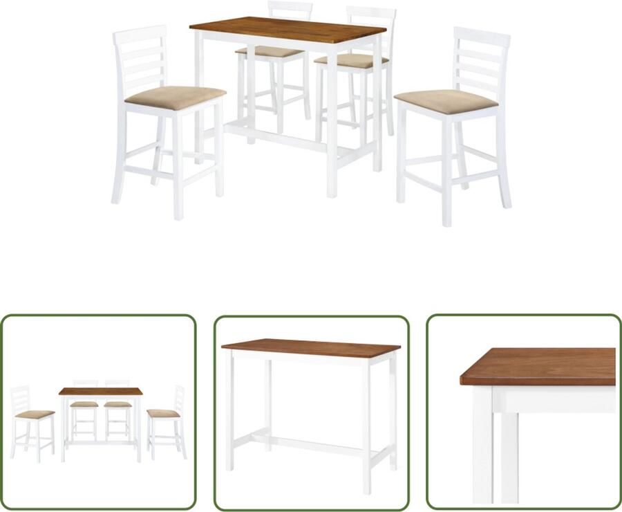 VidaXL Bartafelset 5-delig massief hout wit bruin Bartafel Barstoel Keuken Meubilair Eetkamermeubels Bistro Tafeltje Ruwe Charme Vintage Style Modern Industrieel Multifunctionele Tafel