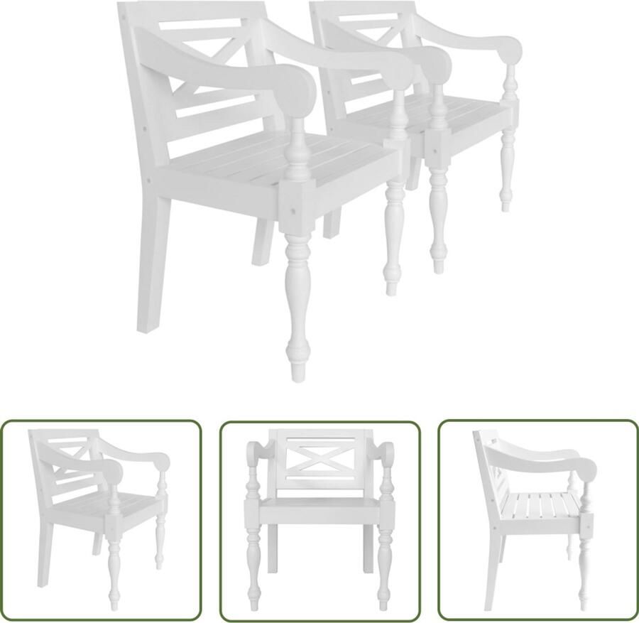 VidaXL Batavia Stoelen 2 stuks Wit Mahoniehout Eettafel Stoelen Mahogniestoelen Witte Stoelen Eetkamerstoelen Design Stoelen Moderne Stoelen Luxe Stoelen