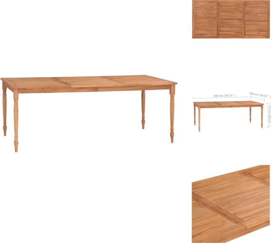 VidaXL Batavia tafel Houten tuintafel voor binnen en buiten 200 x 100 x 75 cm Uniek en duurzaam Tafel