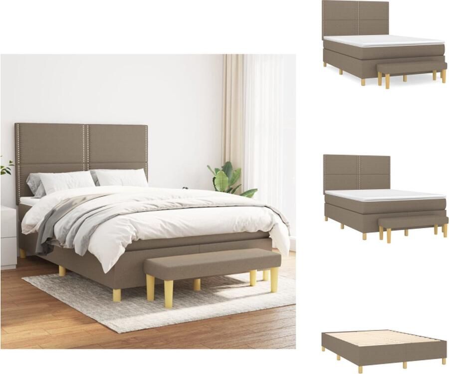 VidaXL Bed Bank 193 x 144 x 118 128 cm Taupe Stoffen bekleding Pocketvering matras Huidvriendelijk topmatras Multifunctioneel Inclusief montagehandleiding Bed - Foto 2