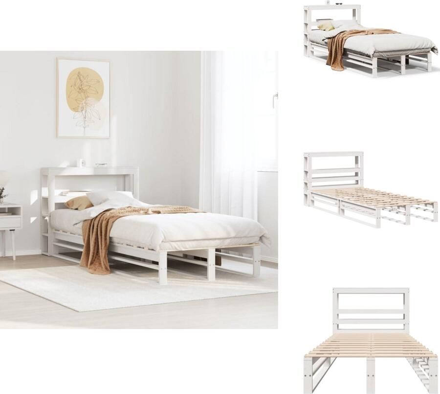VidaXL Bed Bedbodem Bed Ombouw Slaapkamermeubel Bedframe zonder matras massief grenenhout wit 75x190 cm