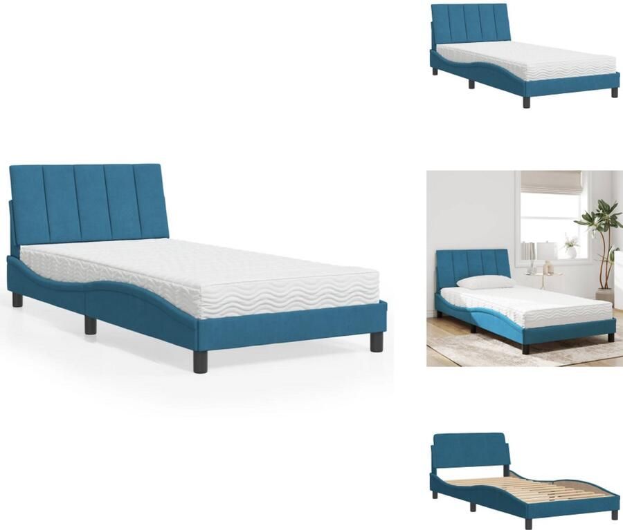 VidaXL Bed Bedden Bedframe Bedbodem Bed met matras fluweel blauw 100x200 cm