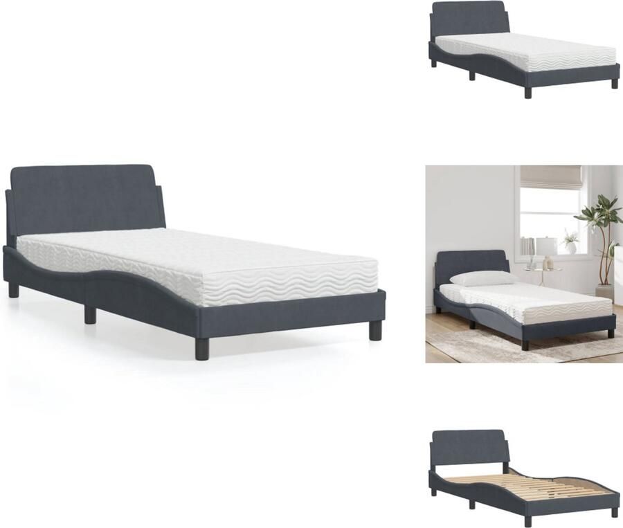 VidaXL Bed Bedden Bedframe Bedbodem Bed met matras fluweel donkergrijs 100x200 cm