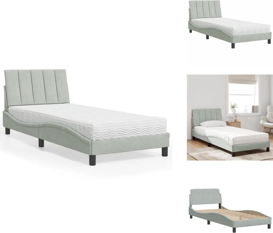 VidaXL Bed Bedden Bedframe Bedbodem Bed met matras fluweel lichtgrijs 90x190 cm
