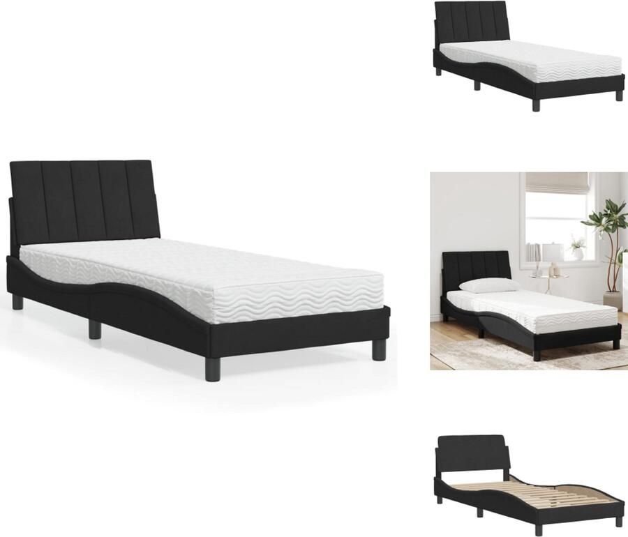 VidaXL Bed Bedden Bedframe Bedbodem Bed met matras fluweel zwart 90x190 cm
