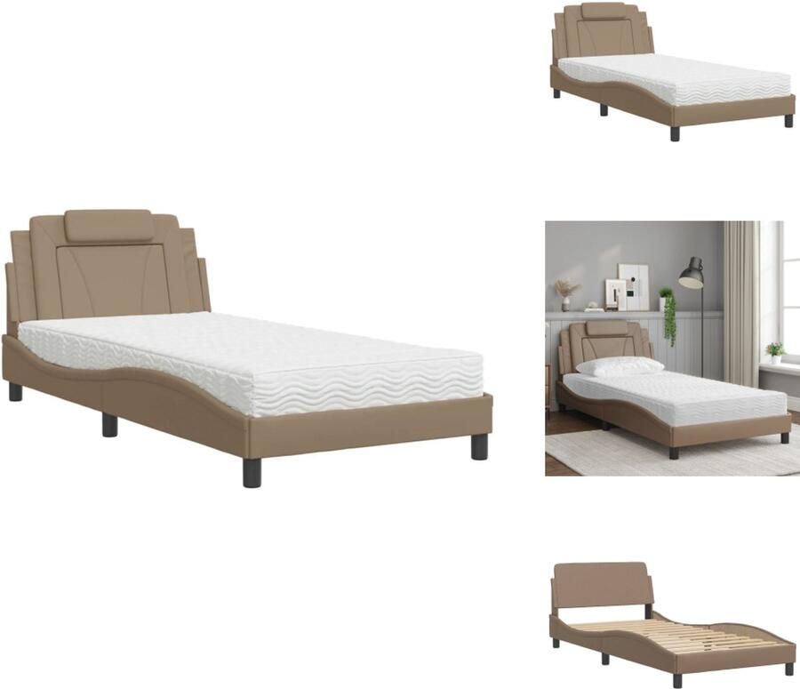 VidaXL Bed Bedden Bedframe Bedbodem Bed met matras kunstleer cappuccinokleurig 100x200 cm