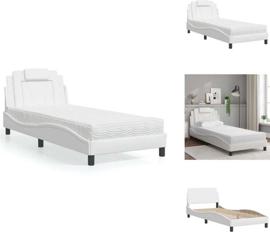 VidaXL Bed Bedden Bedframe Bedbodem Bed met matras kunstleer wit 90x190 cm