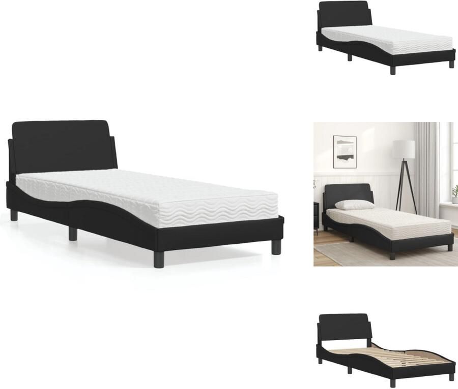 VidaXL Bed Bedden Bedframe Bedbodem Bed met matras kunstleer zwart 90x190 cm