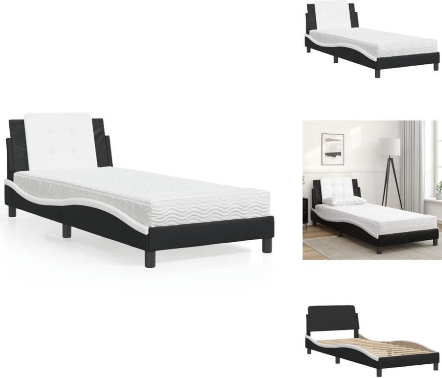 VidaXL Bed Bedden Bedframe Bedbodem Bed met matras kunstleer zwart en wit 80x200 cm