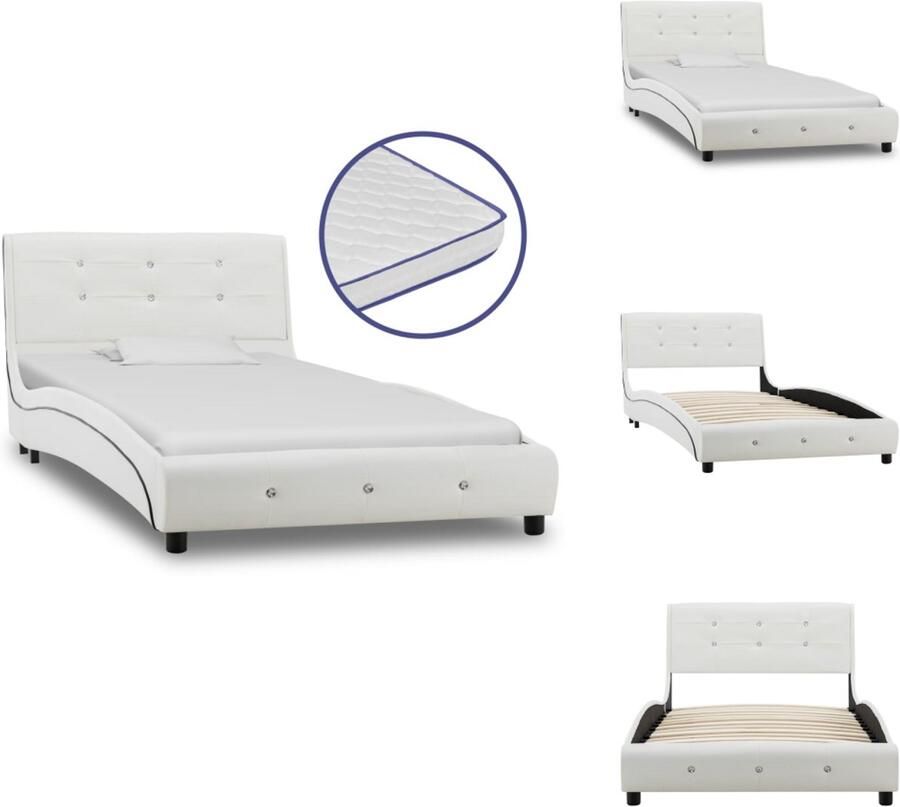 VidaXL Bed Bedden Eenpersoonsbed Eenpersoonsbedden Bed met traagschuim matras kunstleer wit 90x200 cm
