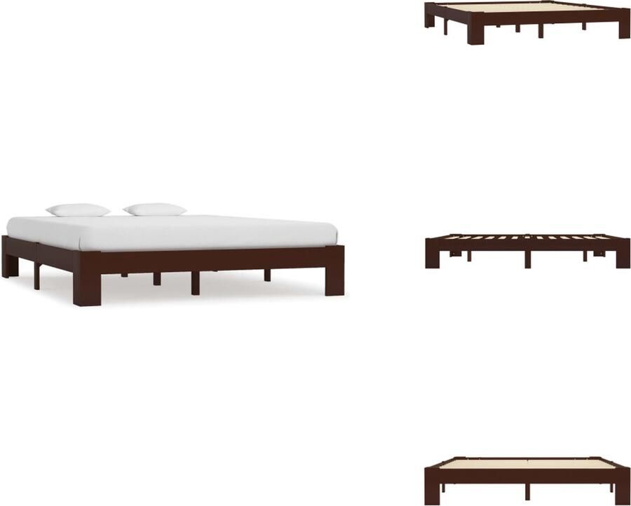 VidaXL Bed Bedden Slaapkamermeubel Bedframe massief grenenhout donkerbruin 160x200 cm
