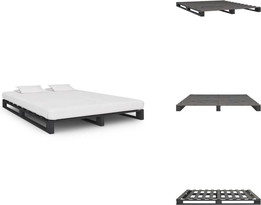 VidaXL Bed Bedden Slaapkamermeubel Bedframe pallet massief grenenhout grijs 140x200 cm