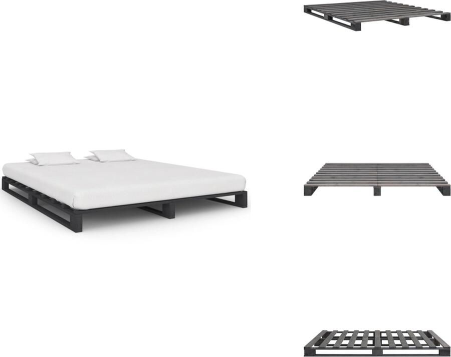 VidaXL Bed Bedden Slaapkamermeubel Bedframe pallet massief grenenhout grijs 160x200 cm
