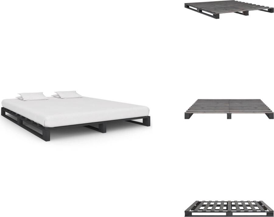 VidaXL Bed Bedden Slaapkamermeubel Bedframe pallet massief grenenhout grijs 180x200 cm