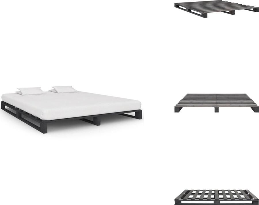 VidaXL Bed Bedden Slaapkamermeubel Bedframe pallet massief grenenhout grijs 200x200 cm