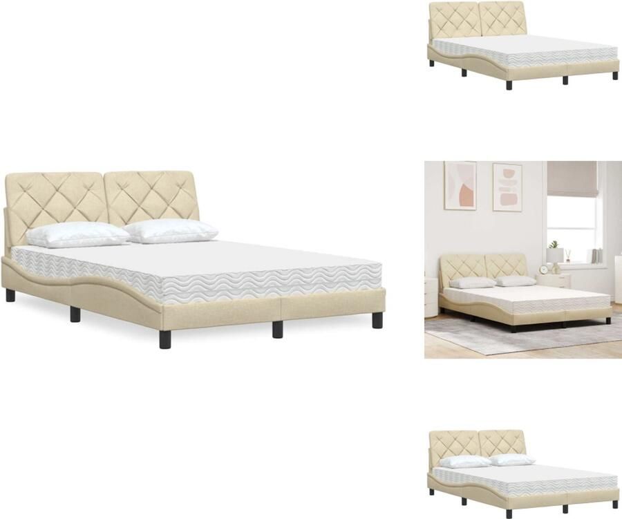 VidaXL Bed Bedden Slaapkamermeubilair Bedbodem Bed met matras stof crèmekleurig 140x190 cm