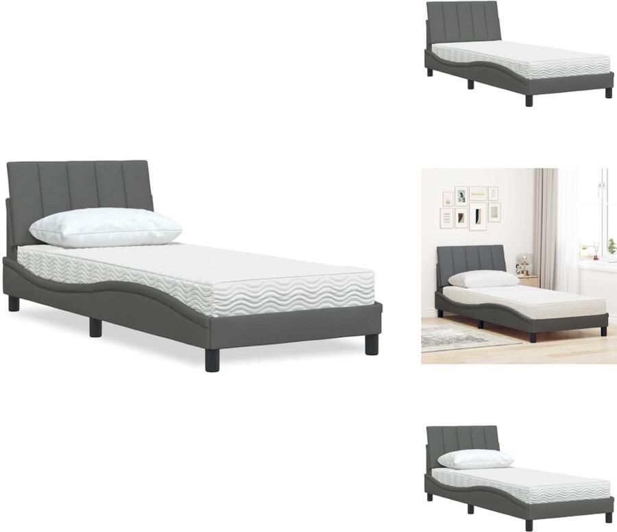 VidaXL Bed Bedden Slaapkamermeubilair Bedbodem Bed met matras stof donkergrijs 80x200 cm