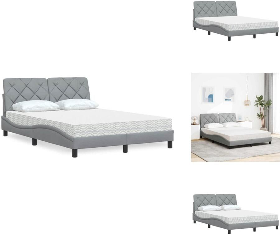VidaXL Bed Bedden Slaapkamermeubilair Bedbodem Bed met matras stof lichtgrijs 140x190 cm