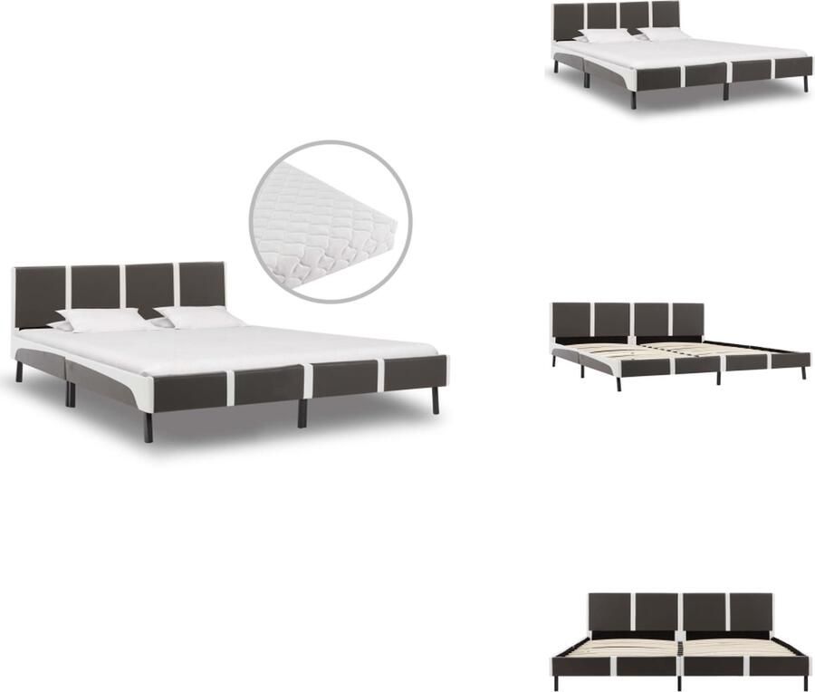 VidaXL Bedframe Classic Slapen 210 x 185 x 68 cm Kleur- grijs-wit Matras Comfort Afmetingen- 200 x 180 x 17 cm Incl wasbare hoes Bed