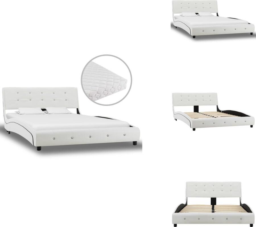 VidaXL Bed Bedden Tweepersoonsbed Tweepersoonsbedden Bed met matras kunstleer wit 120x200 cm